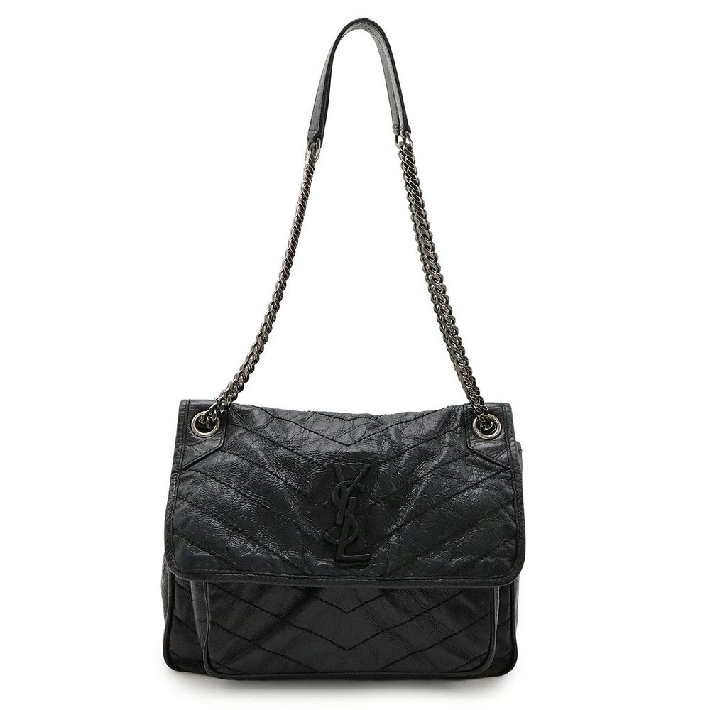 SAINT LAURENT PARIS Yves YSL NIKI Chain Shoulder Bag Y Quilted Leather Black